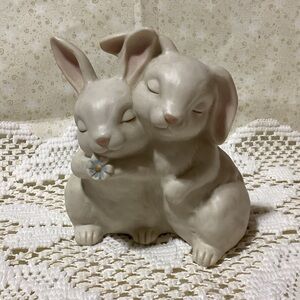 Homco He Loves Me 1990 Cream Bunny Couple Ceramic Figurine